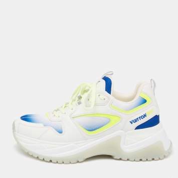Pre Owned Louis Vuitton White/Green Leather and Mesh Run Away Pulse Sneakers Size 42