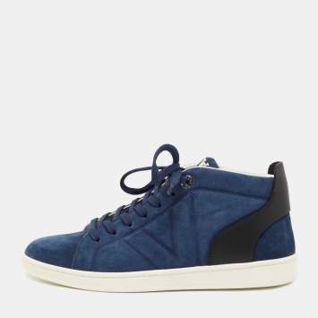 Pre Owned Louis Vuitton Blue/Black Suede and Leather Abysse High-Top Sneakers Size 39.5