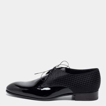 Pre Owned Louis Vuitton Black Patent Leather And Petit Damier Fabric Solferino Derby Size 43