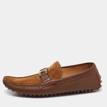Pre Owned Louis Vuitton Brown Suede and Leather Major Slip-On Loafers Size 43