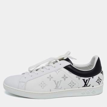 Pre Owned Louis Vuitton White/Black Gradient Monogram Leather Luxembourg Low-Top Sneakers Size 41.5