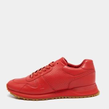 Pre Owned Louis Vuitton x Supreme Red Leather Run Away Low Top Sneakers Size 42