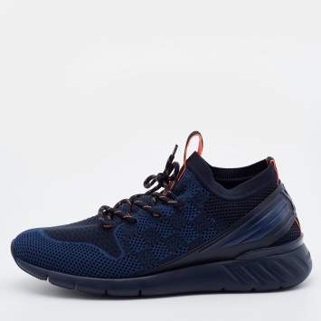 Pre Owned Louis Vuitton Navy Blue/Black Damier Knit Fabric and Rubber Fastlane Sneakers Size 42