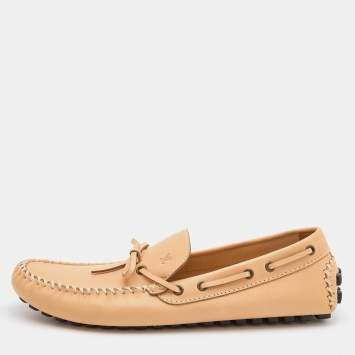 Pre Owned Louis Vuitton Light Beige Leather Arizona Loafers Size 44
