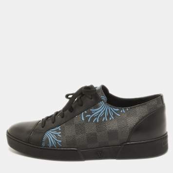 Pre Owned Louis Vuitton Black Leather Damier Graphite Printed Match Up Low Top Sneakers Size 40