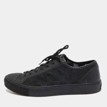 Pre Owned Louis Vuitton Black Leather and Damier Ebene Fabric Low Top Sneakers Size 41