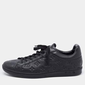 Pre Owned Louis Vuitton Black Monogram Embossed Leather Luxembourg Sneakers Size 44.5 