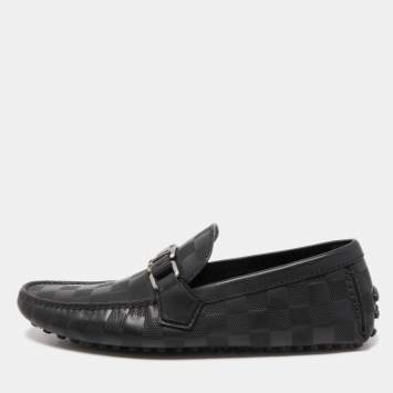 Pre Owned Louis Vuitton Black Leather Hockenheim Slip On Loafers Size 40.5