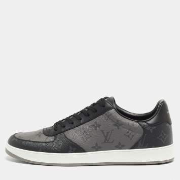 Pre Owned Louis Vuitton Grey/Black Monogram Canvas and Leather Low Top Sneakers Size 45