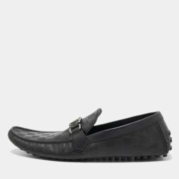 Pre Owned Louis Vuitton Black Damier Graphite Leather Driver Loafers Size 44