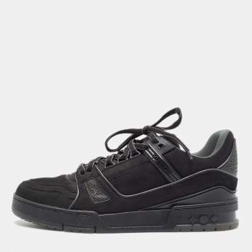 Pre Owned Louis Vuitton Black Nubuck Leather LV Trainer Sneakers Size 41.5