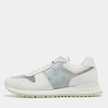 Pre Owned Louis Vuitton White/Iridescent Leather and PVC Run Away Sneakers Size 39