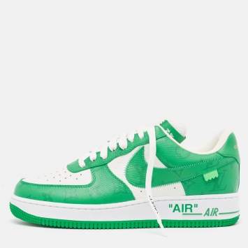 Pre Owned Louis Vuitton x Nike Green/White Monogram Canvas and Leather Air Force 1 Sneakers Size 42