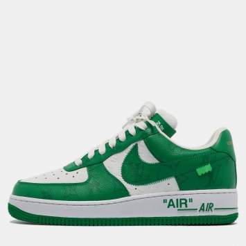 Pre Owned Louis Vuitton x Nike Green/White Monogram Canvas and Leather Air Force 1 Sneakers Size 40