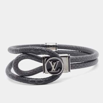 Pre Owned Louis Vuitton Loop It Coated Canvas Enamel Gunmetal Tone Bracelet