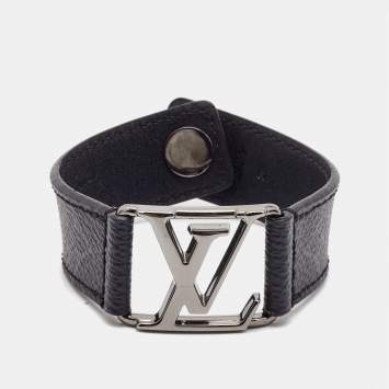 Pre Owned  Louis Vuitton Monogram Eclipse Hockenheim Leather Gunmetal Tone Bracelet 21