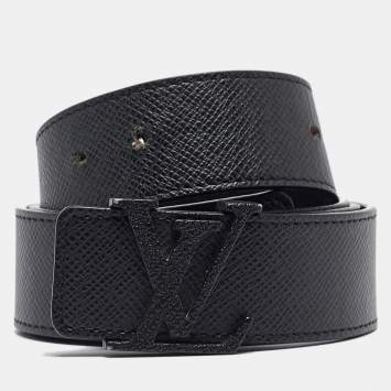 Pre Owned Louis Vuitton Black Leather LV Initiales Belt 100CM