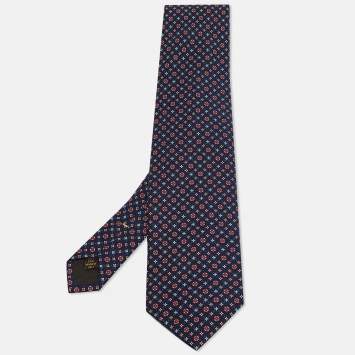 Pre Owned Louis Vuitton Blue Monogram Print Silk Traditional Tie 