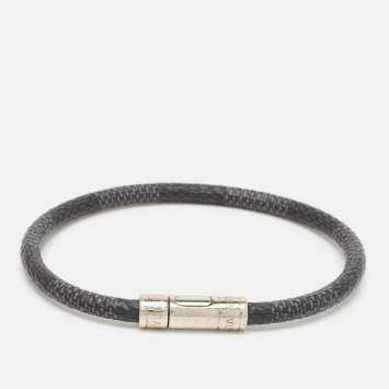 Pre Owned Louis Vuitton Damier Graphite Canvas Silver Tone Bracelet