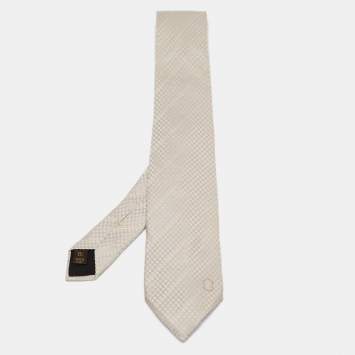 Pre Owned Louis Vuitton Grey Petit Damier Pattern Silk Tie