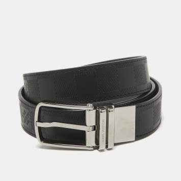 Pre Owned Louis Vuitton Black/Grey Damier Infini Leather Boston Reversible Belt 110 CM