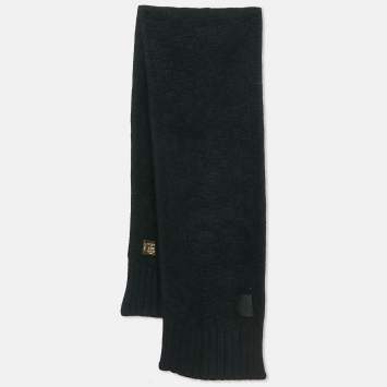 Pre Owned Louis Vuitton Black Damier Cashmere Knit Scarf