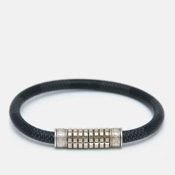 Pre Owned Louis Vuitton Digit Damier Coated Canvas Silver Tone Bracelet 