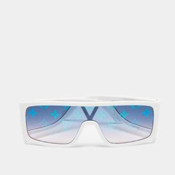 Pre Owned Louis Vuitton White/Blue Monogram Sideway Shield Sunglasses