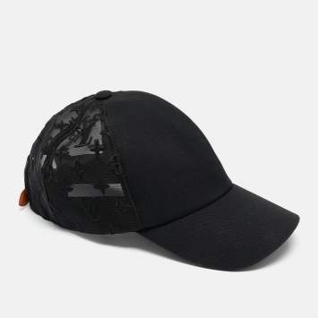Pre Owned Louis Vuitton Black Cotton and Monogram Mesh Baseball Cap