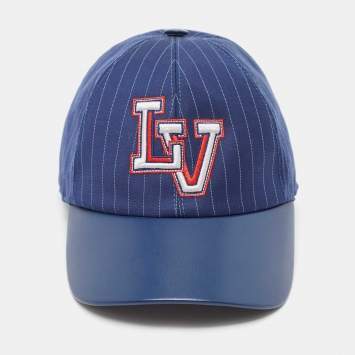 Pre Owned Louis Vuitton Navy Blue Wool and Leather LV Varsity Cap M