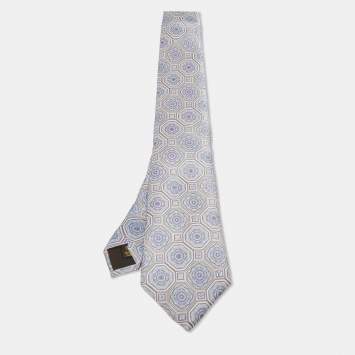 Louis Vuitton Blue Quatrefoil Pattern Print Silk Tie
