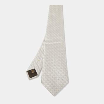 Pre Owned Louis Vuitton Metallic Grey Monogram Silk Tie