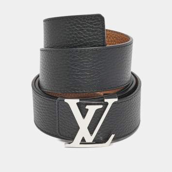 Pre Owned Louis Vuitton Black/Brown Taurillon Leather LV Initiales Reversible Belt 100 CM