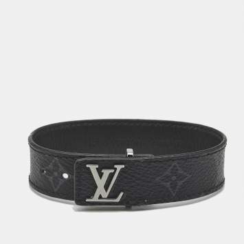 Pre Owned Louis Vuitton Eclipse Monogram Coated Canvas Silver Tone Slim Bracelet 19