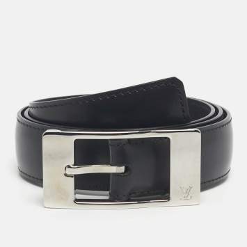Pre Owned Louis Vuitton Black Leather Buckle Belt 85CM