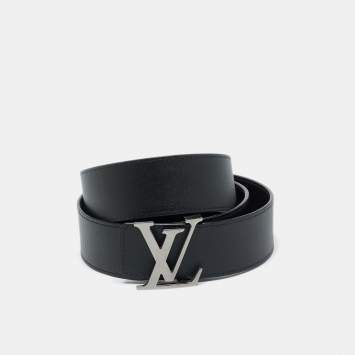 Pre Owned Louis Vuitton Black/Dark Brown Leather LV Initiales Belt 105CM