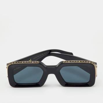 Pre Owned Louis Vuitton Black/Gold Z1591W Zillionaires Rectangular Sunglasses