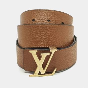 Pre Owned حزام لوي فيتون مزين الأحرف الأولى لشعار الماركة 95 سم جلد تاورليون أسود وقابل للعكس