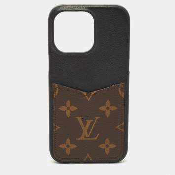 Pre Owned Louis Vuitton Bumper Pallas iPhone 15 Pro Max Cover Black Coated Canvas and Leather