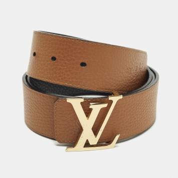 Pre Owned Louis Vuitton LV Initiales 100 CM Reversible Buckle Belt Brown/Black Taurillon Leather
