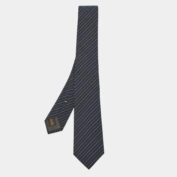 مملوكة مسبقًا Louis Vuitton Navy Blue Diagonal Striped Wool & Silk Slim Tie