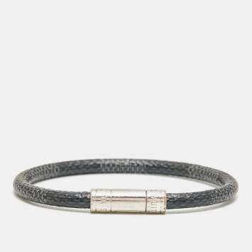 مملوكة مسبقًا Louis Vuitton Graphite Damier Keep It Canvas Silver Tone Bracelet