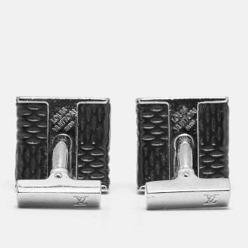 Pre Owned Louis Vuitton Damier Graphite Leather Silver Tone Cufflinks
