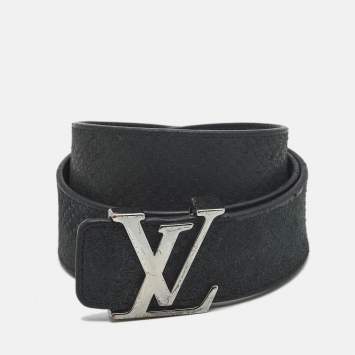Pre Owned Louis Vuitton LV Initiales 105 CM Buckle Belt Black Mini Damier Suede