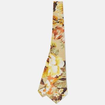 Pre Owned Louis Vuitton Yellow LV Bouquet Silk Tie