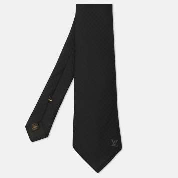 Pre Owned Louis Vuitton Black Silk Damier Classique Neck Tie