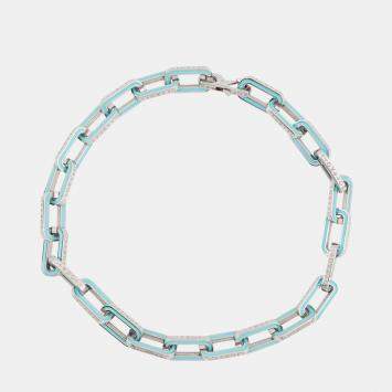 Pre Owned Louis Vuitton Collier Monogram Links Chain Necklace Silver/Turquise Blue Metal