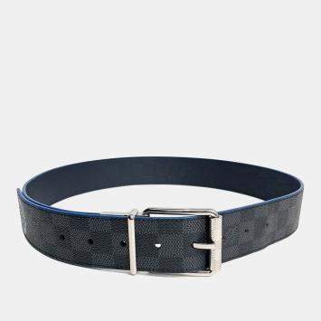 Pre Owned Louis Vuitton Blue Graphite Leather Belt