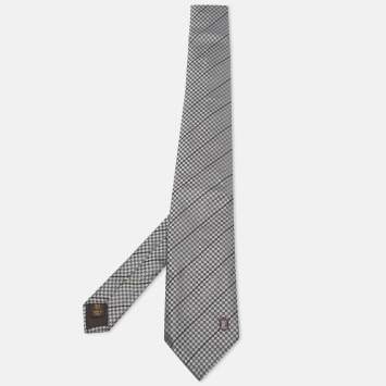 Pre Owned Louis Vuitton Grey Damier Silk Jacquard Classic Tie 