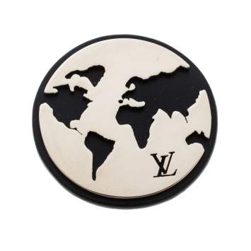 Pre Owned Louis Vuitton Cut Out World Map Leather Silver Tone Pin Brooch